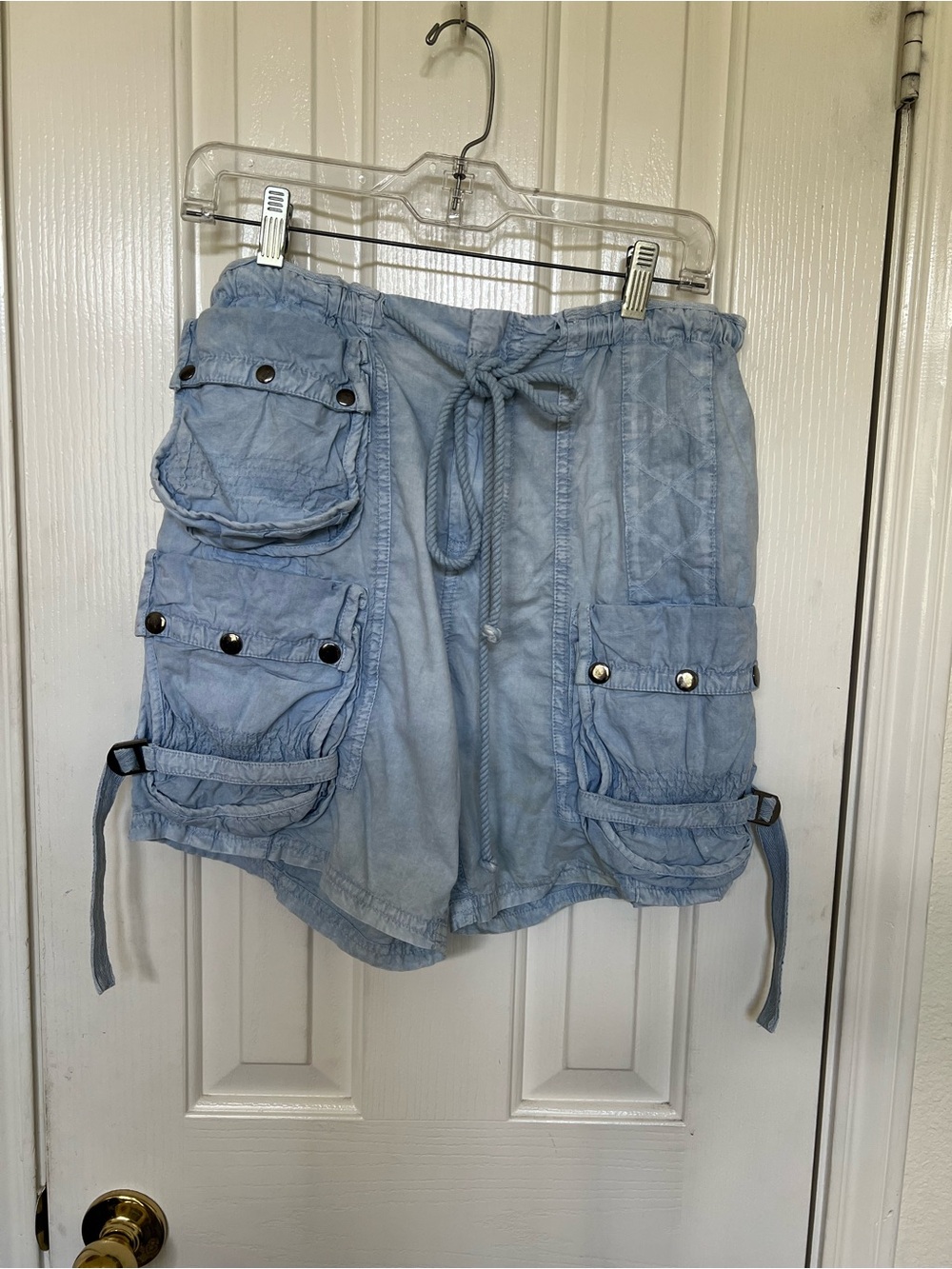 Free People Light Blue Utility Cargo Shorts with Drawstring